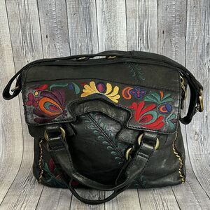 Lucky Brand Black Crossbody Bag with Colorful Embroidery